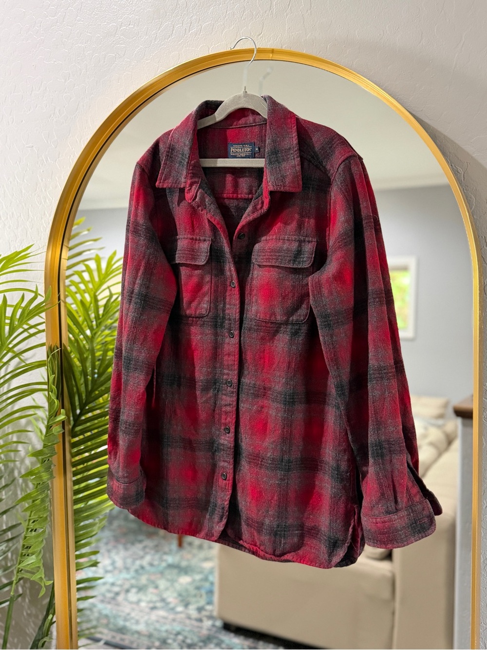 Pendleton Red and Black Plaid Wool Shirt Jacket